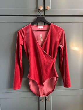 NWT MADEWELL Long Sleeve Velvet Wrap Bodysuit, Burnished Rust, Fall, S